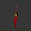 Female Character With Red Bodysuit Long Blonde Hair Holding Red Spears Standing Against Dark Background