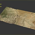 Detailed 3D Terrain Topographic Model With Mountain Ranges River Systems And Vegetation Areas