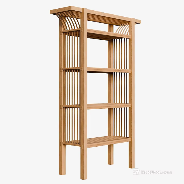 Natural Wooden Storage Shelf With Open Design And Multiple Display Layers For Home Organization 3d model 