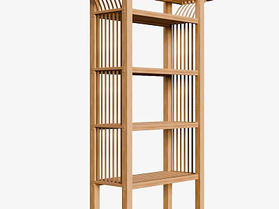 Natural Wooden Storage Shelf With Open Design And Multiple Display Layers For Home Organization 3d model