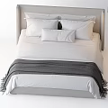 Modern Bedroom Bed With White Bedding Gray Blanket And Multiple Pillows