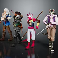 Diverse Character And Creature Figurines With White Hair Bow Weapon Pink Form And Cat Ears