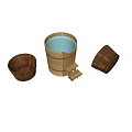 Traditional Wooden Bucket and Basin with Water and Small Steps