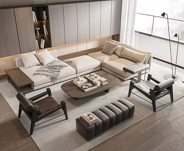Modern Minotti Sofa Coffee Table Combination 3d model