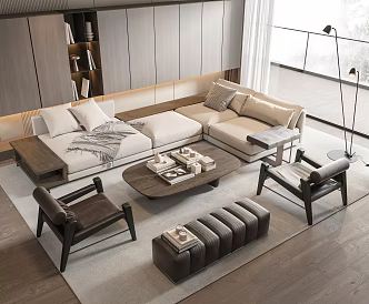 Modern Minotti Sofa Coffee Table Combination 3d model