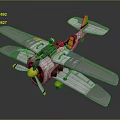 Vintage Passenger Biplane Featuring Gray Fuselage Yellow Propeller Green Blue Wing Accents And Detailed Cockpit
