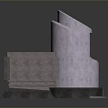 Natural Landscape With Metallic Cylindrical And Square Shiny Structures