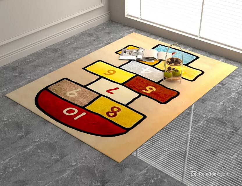 Square Rug With Colorful Number Blocks In Vibrant Red Yellow Blue On Beige Background 3d model 