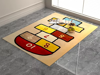 Square Rug With Colorful Number Blocks In Vibrant Red Yellow Blue On Beige Background 3d model
