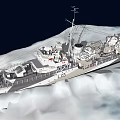Military Warship Sailing On Open Sea With Deck Equipment Superstructure And Hull Features