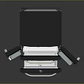 Modern Black French Door Refrigerator With Bottom Drawer And Interior Compartments