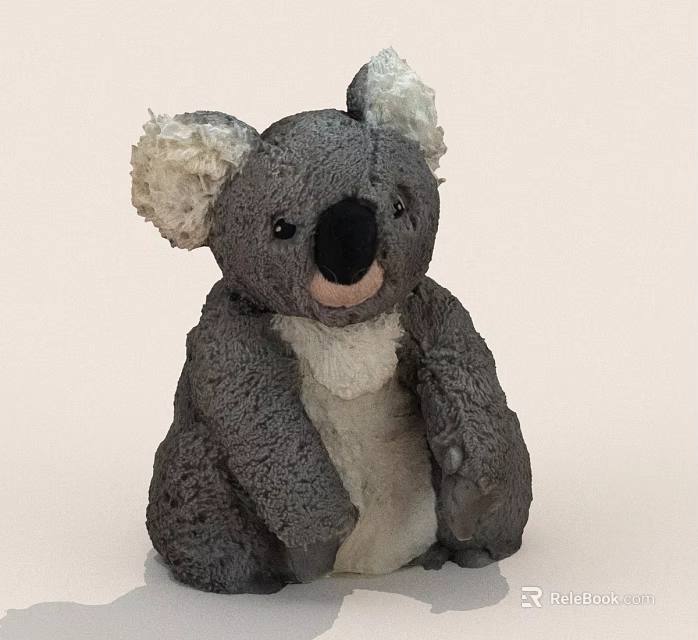Koala Plush Toy With Gray Body White Ears Soft Stuffed Animal Sitting Pose 3d model 