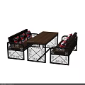 Outdoor Table with Black Metal Frame and Matching Sofas Featuring Union Jack Cushions 3d model