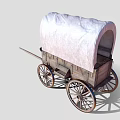 Traditional Wooden Covered Wagon With White Canvas Top And Spoked Wheels