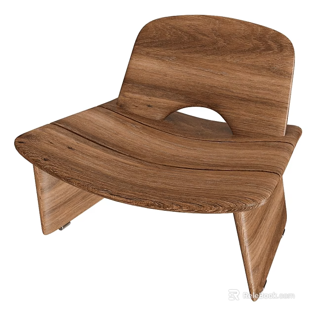 Modern Wooden Leisure Chair With Walnut Wood Circular Cutout And Sleek Lines 3d model 