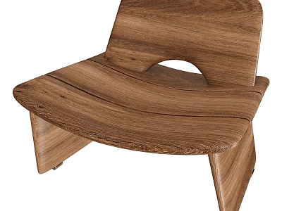 Modern Wooden Leisure Chair With Walnut Wood Circular Cutout And Sleek Lines 3d model