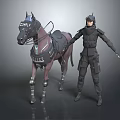 Police Officer in Black Tactical Uniform Standing Side by Side with Police Horse