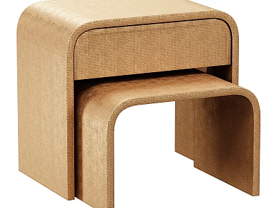 Modern Beige Woven Bedside Table with Drawer and Contemporary Design 3d model