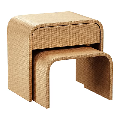 Modern Beige Woven Bedside Table with Drawer and Contemporary Design 3d model