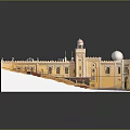 Detailed Architectural Model of Yellow Building Featuring Dome Tower and Arched Windows