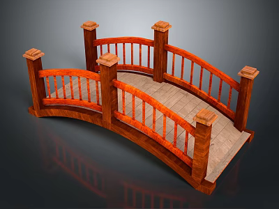 Wooden Arch Bridge With Curved Structure And Decorative Wooden Railings 3d model
