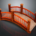 Wooden Arch Bridge With Curved Structure And Decorative Wooden Railings