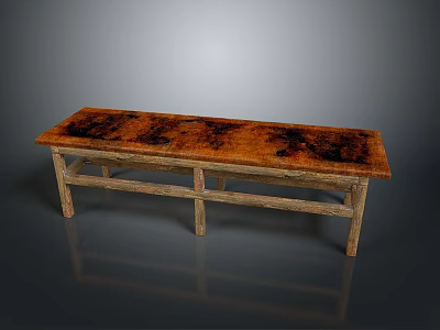 Wooden Bench with Rustic Brown Black Textured Top and Simple Leg Structure 3d model