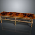 Wooden Bench with Rustic Brown Black Textured Top and Simple Leg Structure