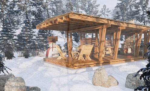 Modern pavilion wooden pavilion porch 3d model