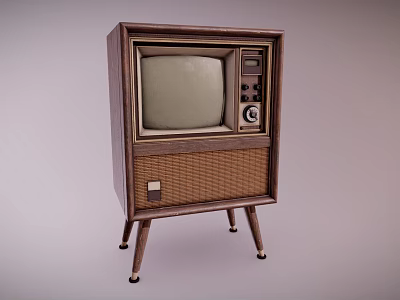 Vintage Television With Wooden Case Woven Panel Retro Design And Stand Legs 3d model