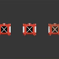 Three Red Cargo Boxes With White Cross Design And Reflective Surface 3d model