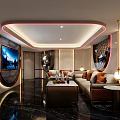 Luxurious KTV Interior Design With Plush Sofas TV Screen Marble Floor And Modern Lighting Decor