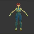 3D Character With Blue Outfit Pigtail Hairstyle Wristbands Sport Shoes Standing Pose Gray Background