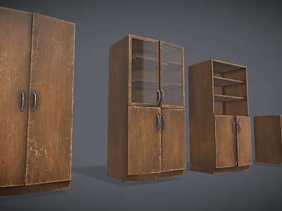 Classic Wooden Wardrobe Collection With Double Doors Glass Panels And Open Shelves 3d model