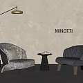 MINOTTI Modern Interior With Woven And Striped Chairs And Small Side Table 3d model