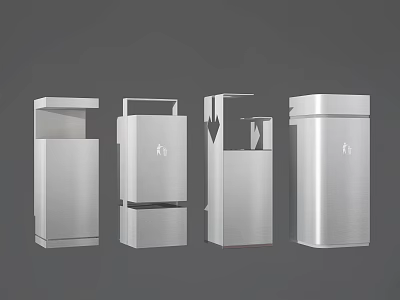 Public Trash Bins With Modern Silver Design And Various Styles For Facilities 3d model