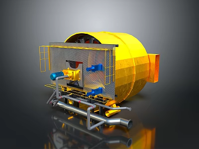 Yellow Industrial Mixing Equipment With Metal Structure Support Frame And Blue Components 3d model
