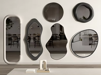 Various Shaped Stylish Mirrors on Wall Reflecting Modern Interior Decor 3d model