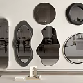 Various Shaped Stylish Mirrors on Wall Reflecting Modern Interior Decor 3d model