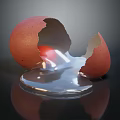 Broken Reddish Brown Eggshell With Spilled Yolk And Egg White On Dark Background