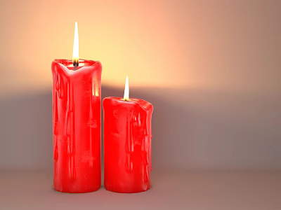 Red Candle Lamp With Two Burning Flames Dripping Wax And Warm Glow Tabletop Decor 3d model