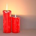 Red Candle Lamp With Two Burning Flames Dripping Wax And Warm Glow Tabletop Decor