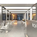BOFEI Store Interior With Open Layout White Chairs Mirrored Walls And Gray Floor