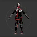 Futuristic Humanoid Character With Red And Black Tech Inspired Outfit And Helmet