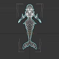 3D Model of a Woman as Mermaid with Blue Tail and Brown Curly Hair