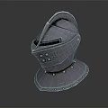 Medieval Knight Helmet With Face Guard Neck Protection And Rivet Decorations On Dark Background