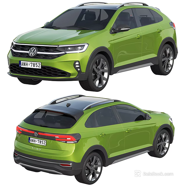 Green Volkswagen SUV with Sporty Exterior Design Black Wheels and Roof Rails 3d model 