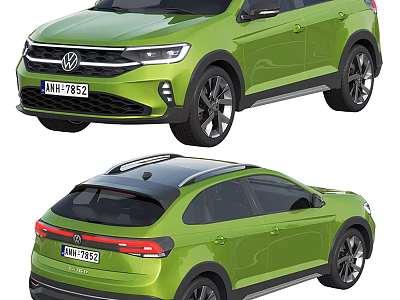 Green Volkswagen SUV with Sporty Exterior Design Black Wheels and Roof Rails 3d model