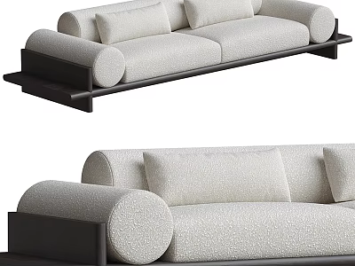 Modern Beige Two Seater Sofa With Rounded Armrests And Dark Wooden Base 3d model