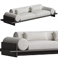 Modern Beige Two Seater Sofa With Rounded Armrests And Dark Wooden Base